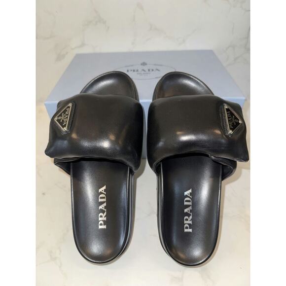 Prada Napa Soft Padded Logo Slides - Like New, Size 37 - Picture 1 of 5